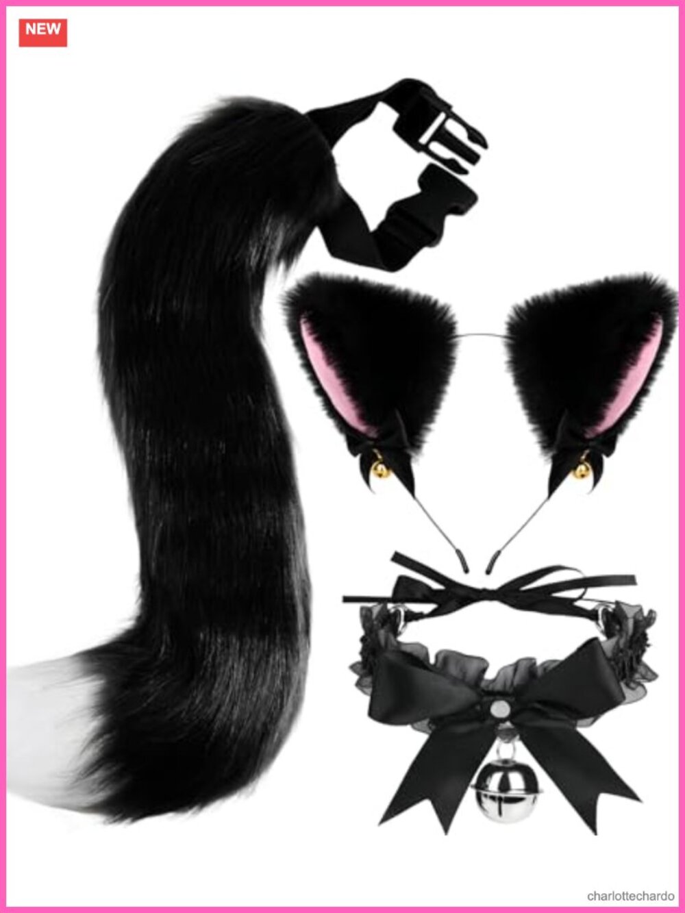 Cat Ears Wolf Fox Tail Bell Choker Set Halloween Cosplay Costume Accessories